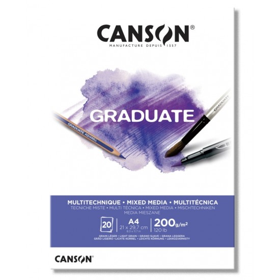 Canson Graduate Mixed Media White 200 GSM 20 SHEETS Canson Graduate Mixed Media White 200 GSM 20 SHEETS